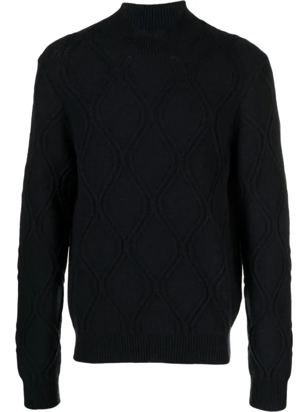 Corneliani Cable-knit Turtleneck Jumper in Blue