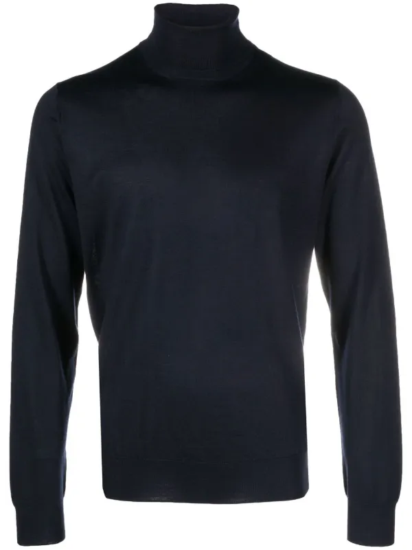 Corneliani Roll-neck Virgin Wool Jumper in Blue