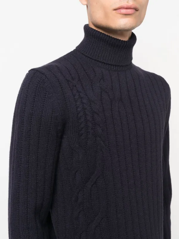 Corneliani ケーブルニット タートルネックセーター | ブルー Corneliani ケーブルニット タートルネックセーター | ブルー