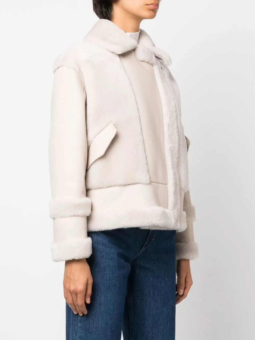 Blancha Shearling trimmed Biker Jacket Farfetch
