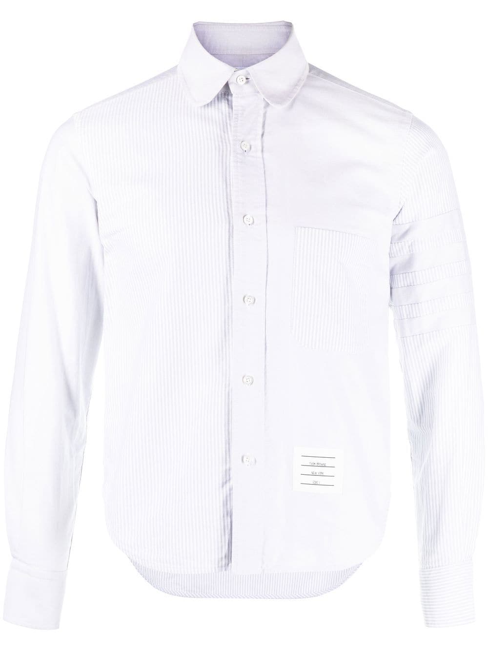 Shop Thom Browne 4-bar Striped Oxford Shirt In Grey