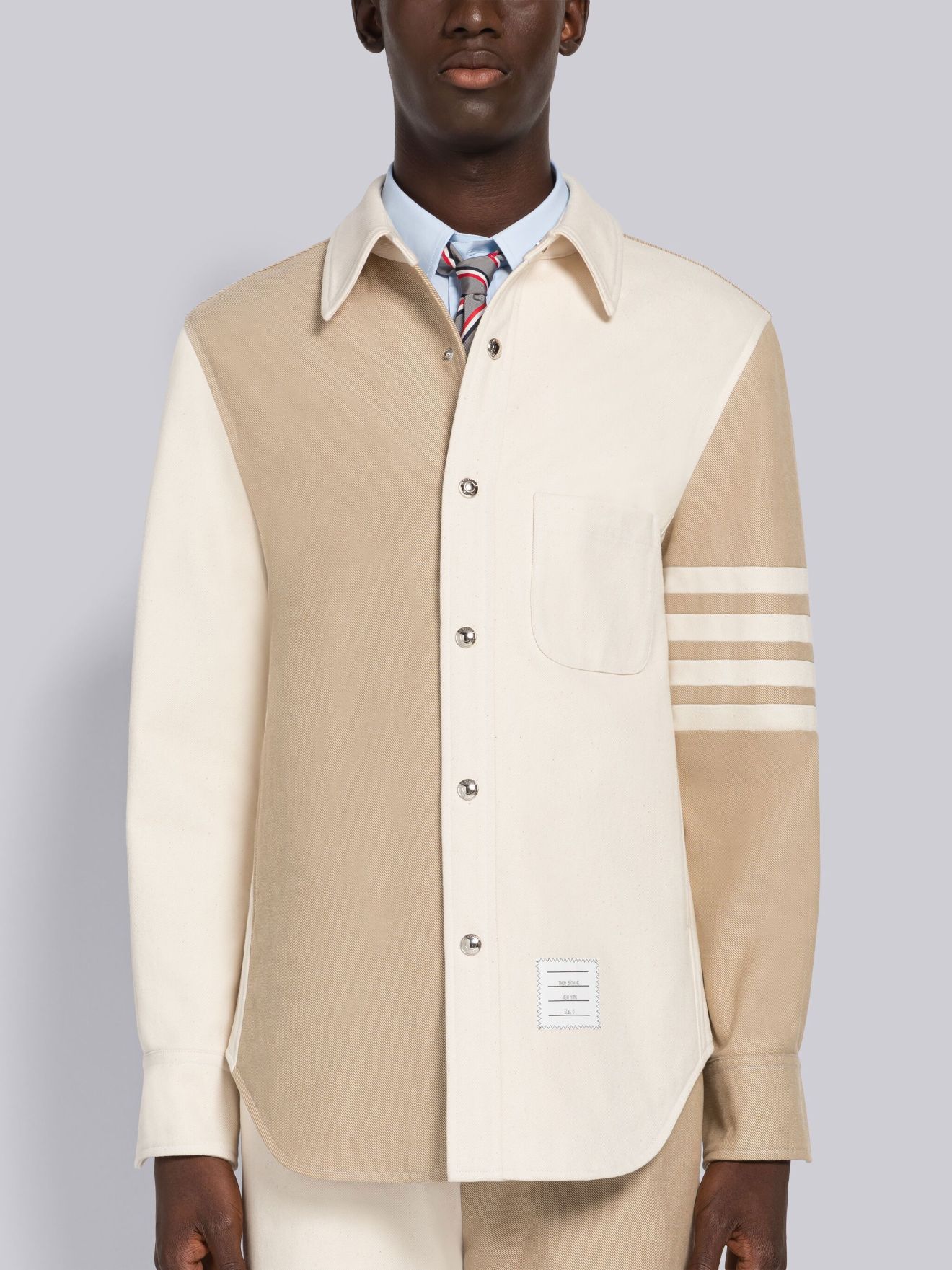 Fun-Mix Selvedge Denim Snap Front Shirt Jacket | Thom Browne Official