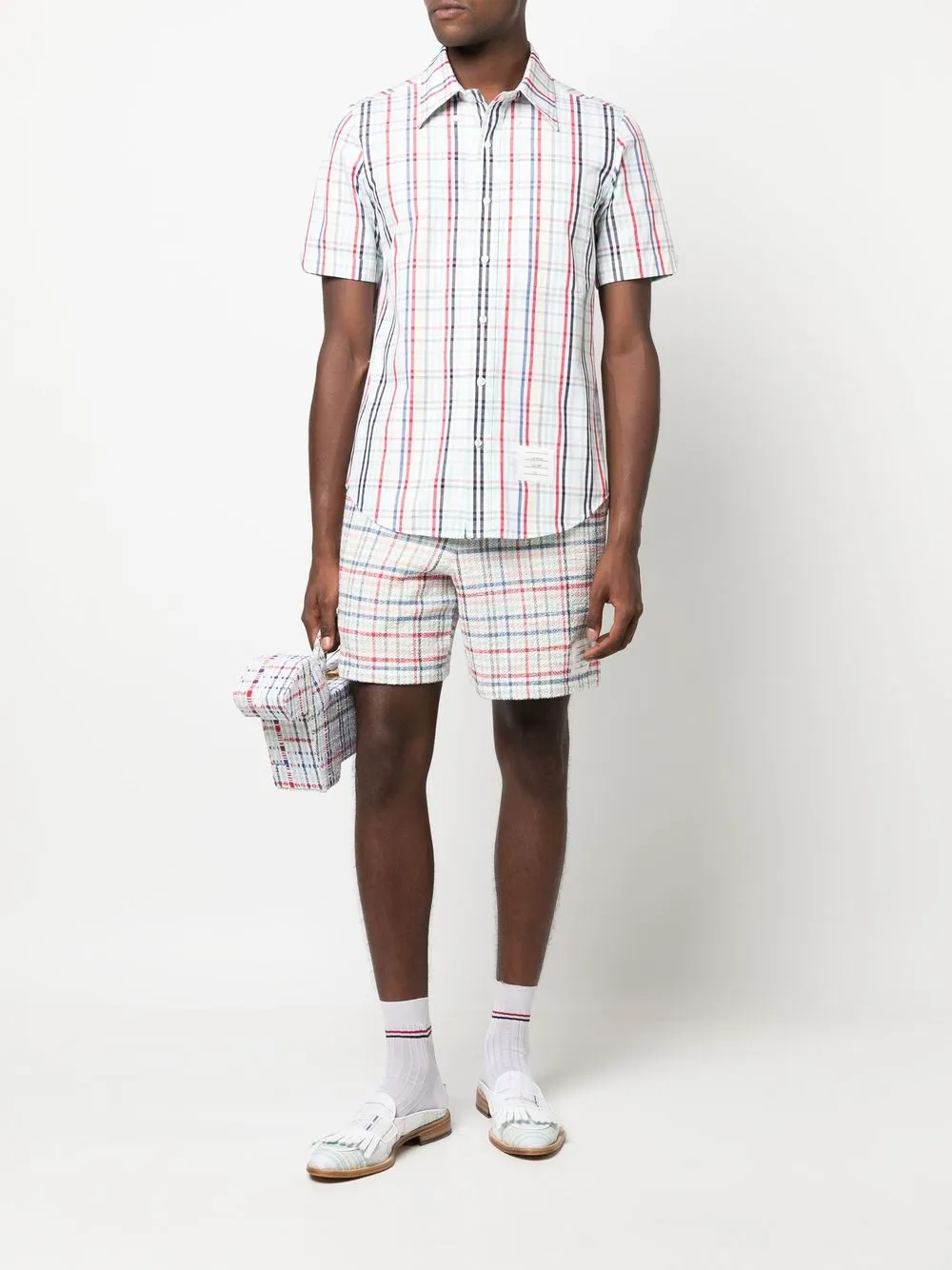 Shop Thom Browne Gingham-check Short-sleeve Shirt In Weiss