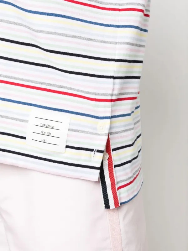 【関税込み】Thom Browne ホワイト ストライプトリム Tシャツ Thom Browne contrasting-trim T-shirt | White | FARFETCH