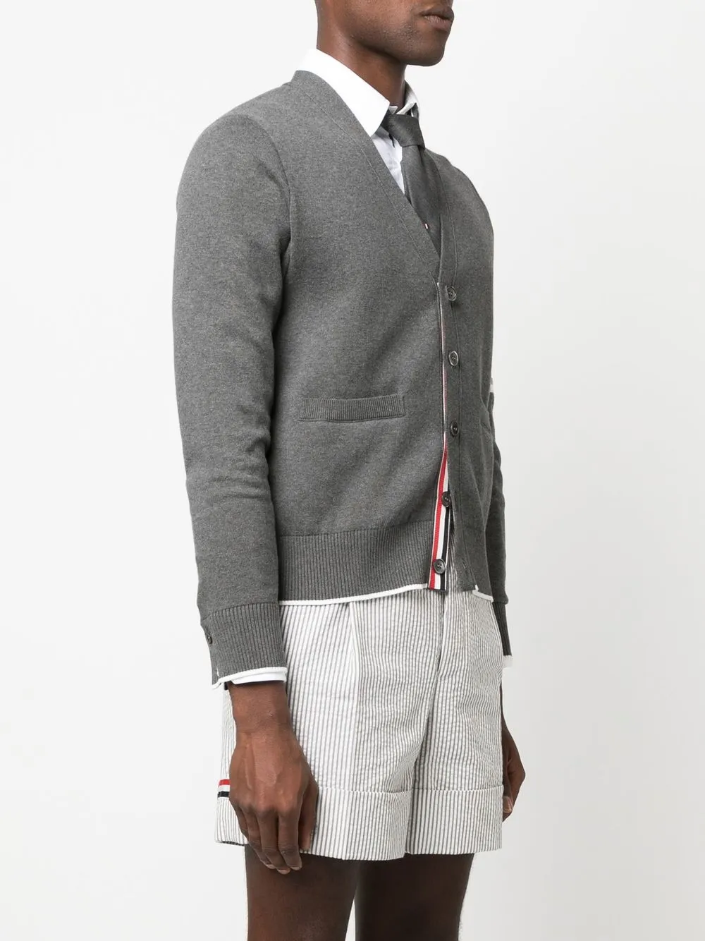 Shop Thom Browne Hector 4-bar V-neck Cardigan In Grau