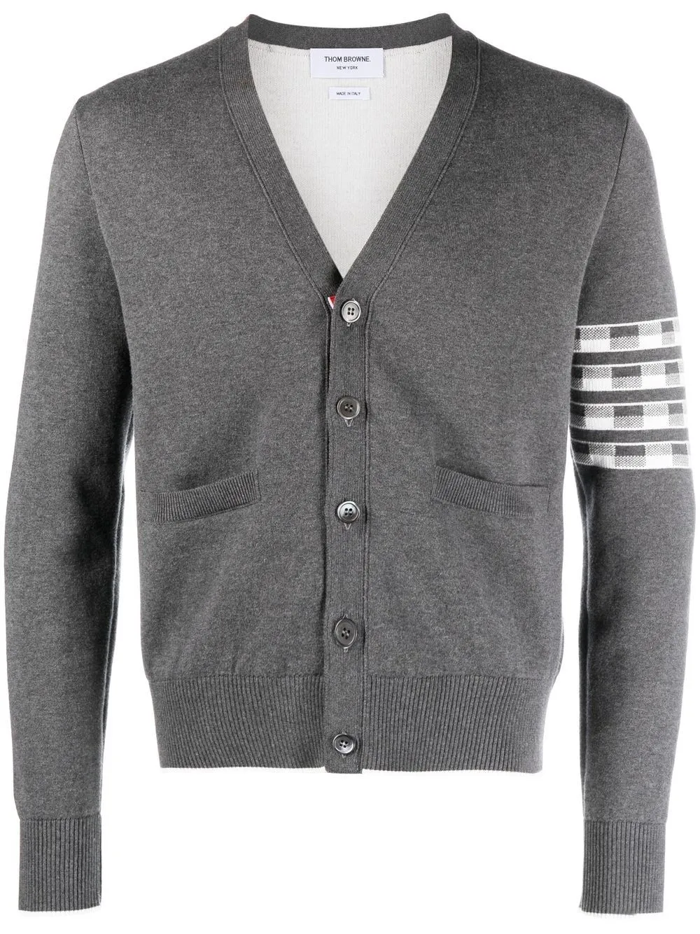 Shop Thom Browne Hector 4-bar V-neck Cardigan In Grey