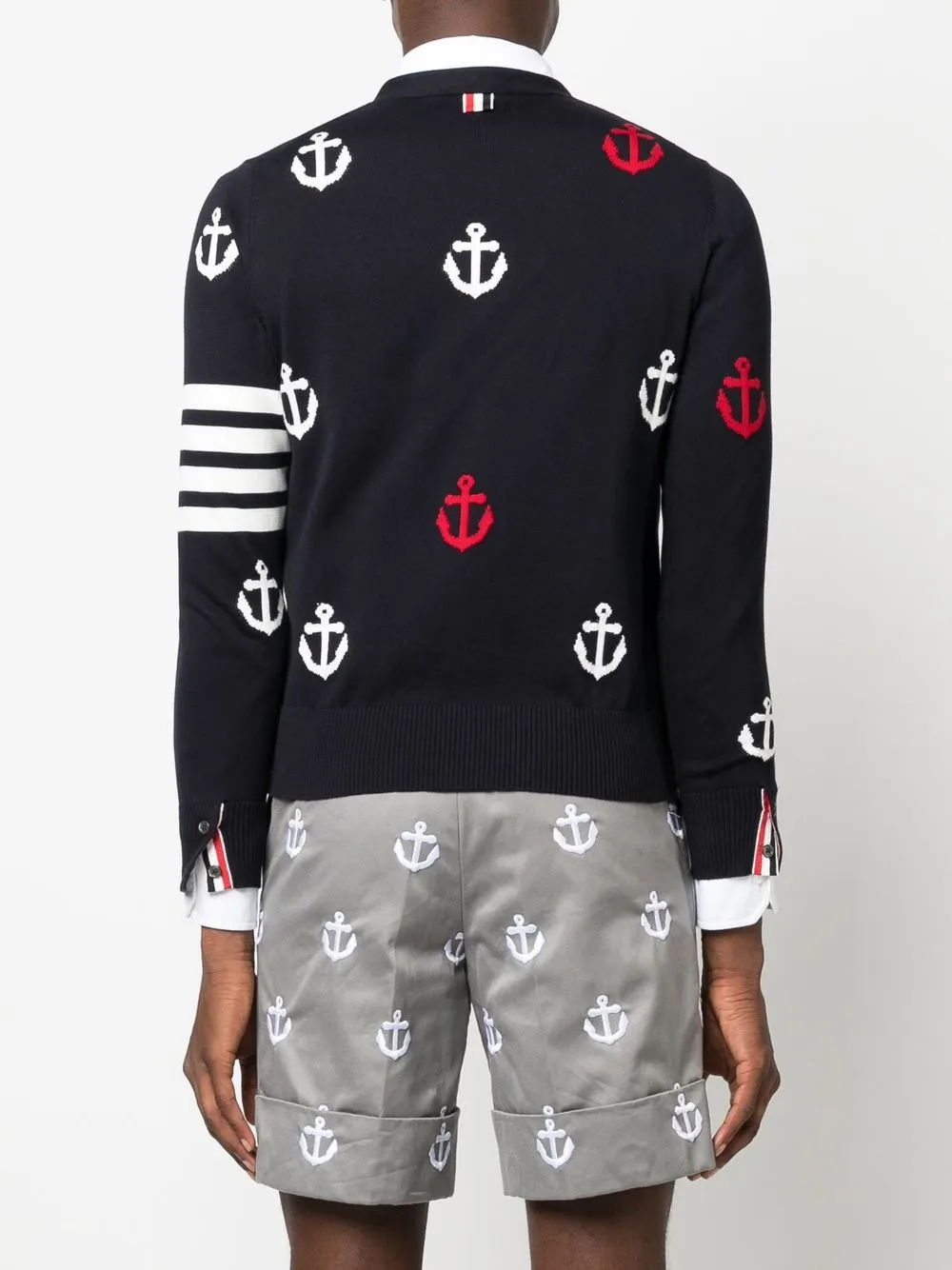 Thom Browne 4-bar Anchor Print Cardigan In Blue