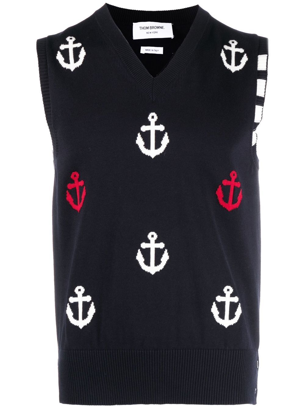 Thom Browne Anchor-pattern Knitted Vest In Blue