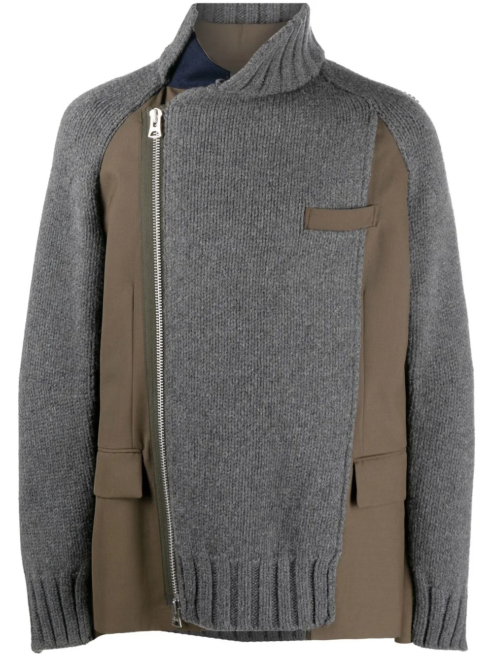 

sacai cárdigan tejido de canalé con cierre - Gris