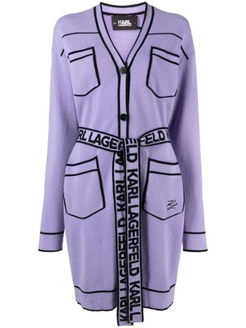 Karl Lagerfeld contrasting trim belted cardi-coat