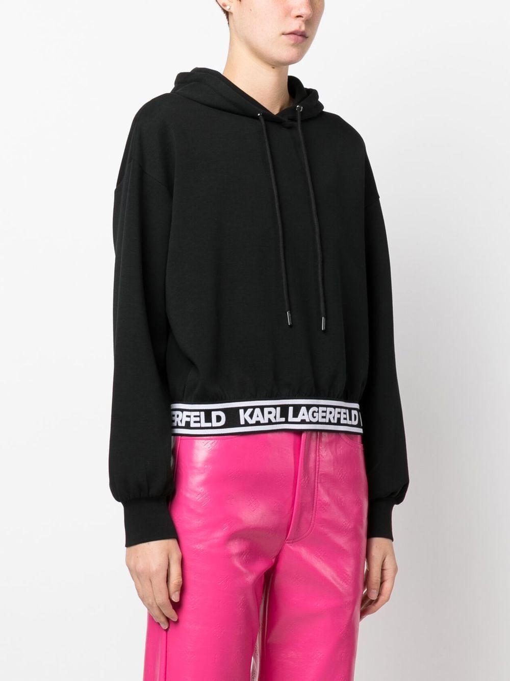 Shop Karl Lagerfeld Drawstring Logo-underband Hoodie In Black