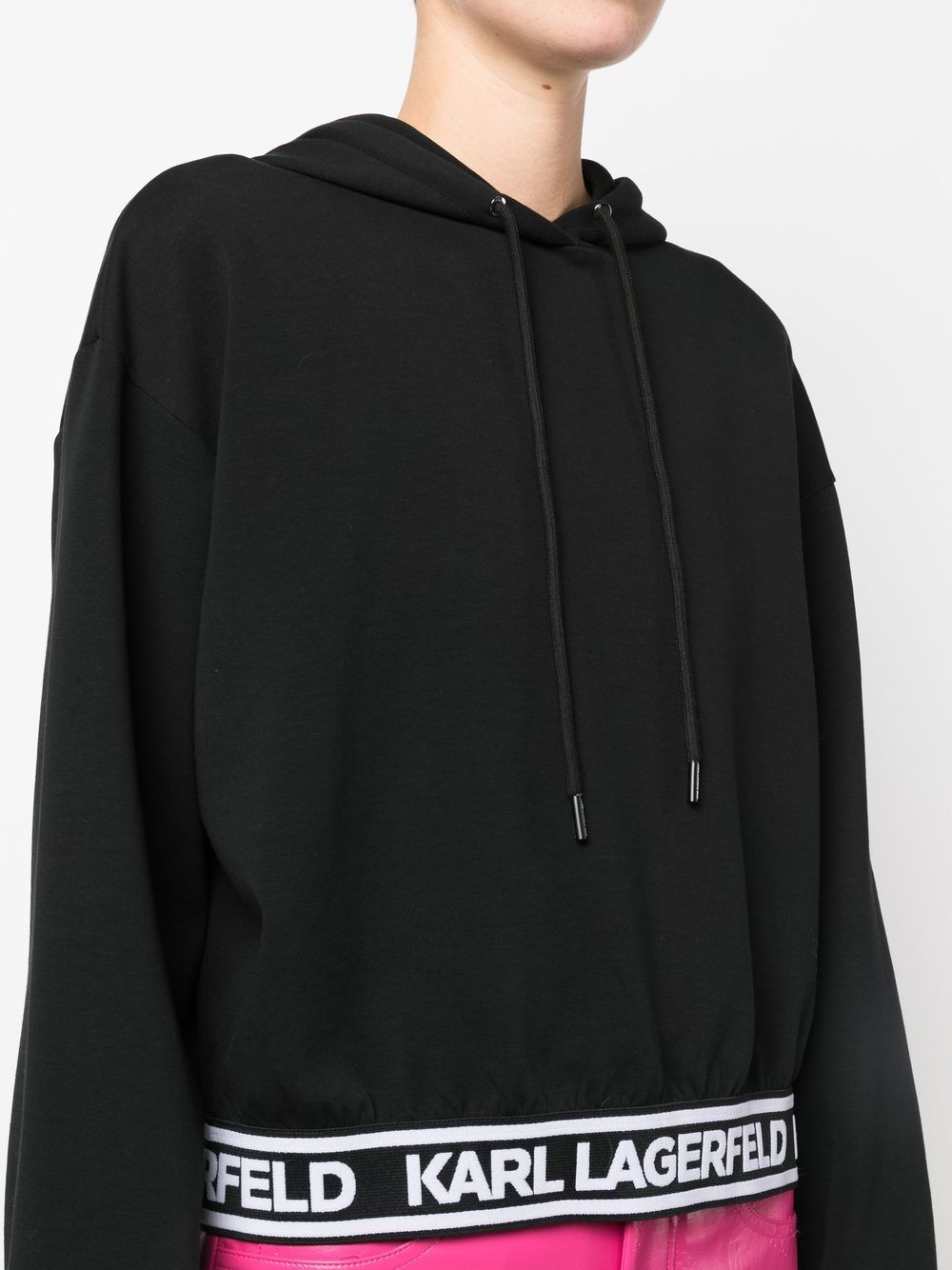 Shop Karl Lagerfeld Drawstring Logo-underband Hoodie In Black