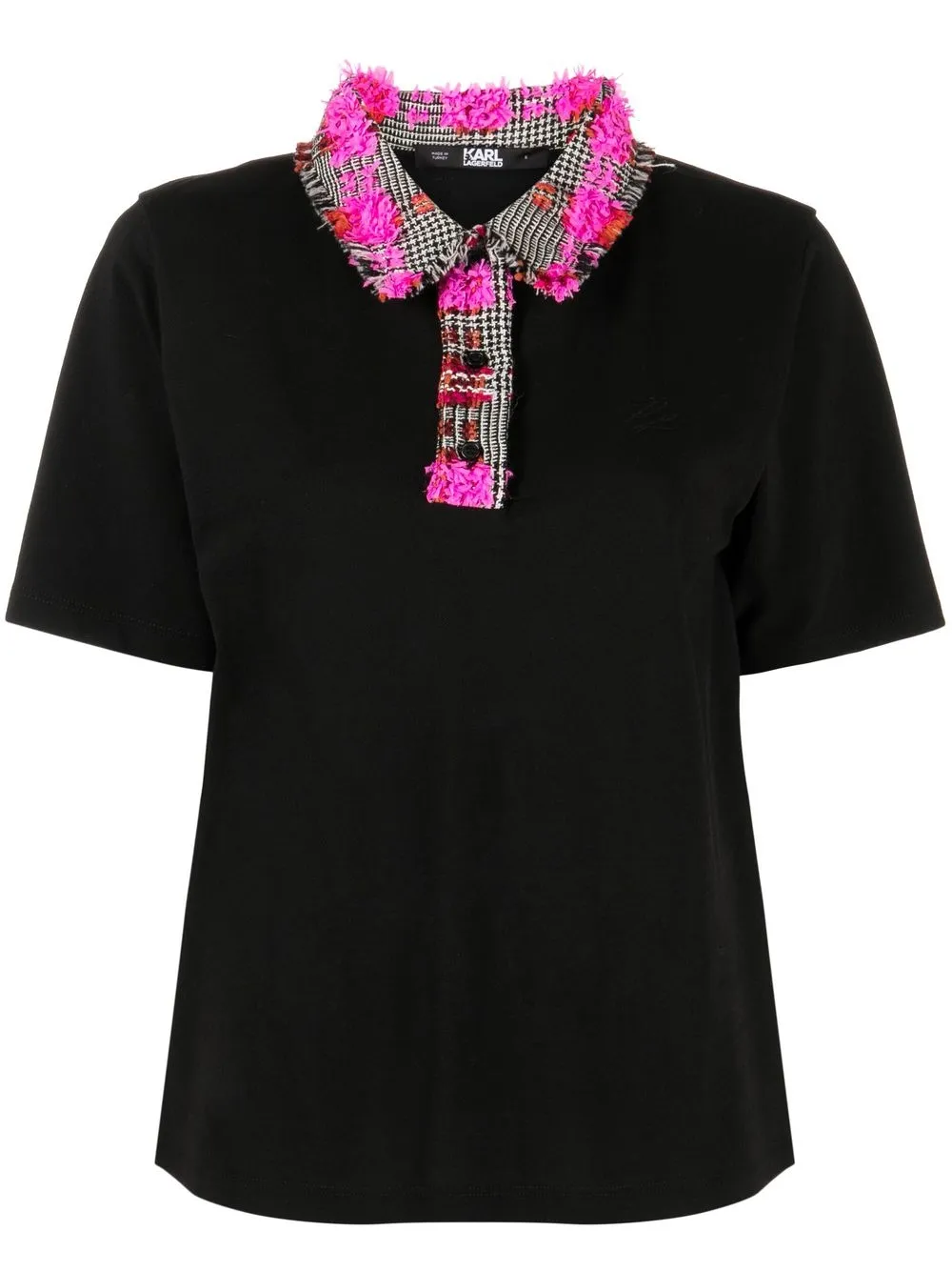 

Karl Lagerfeld playera tipo polo con cuello de bouclé - Negro