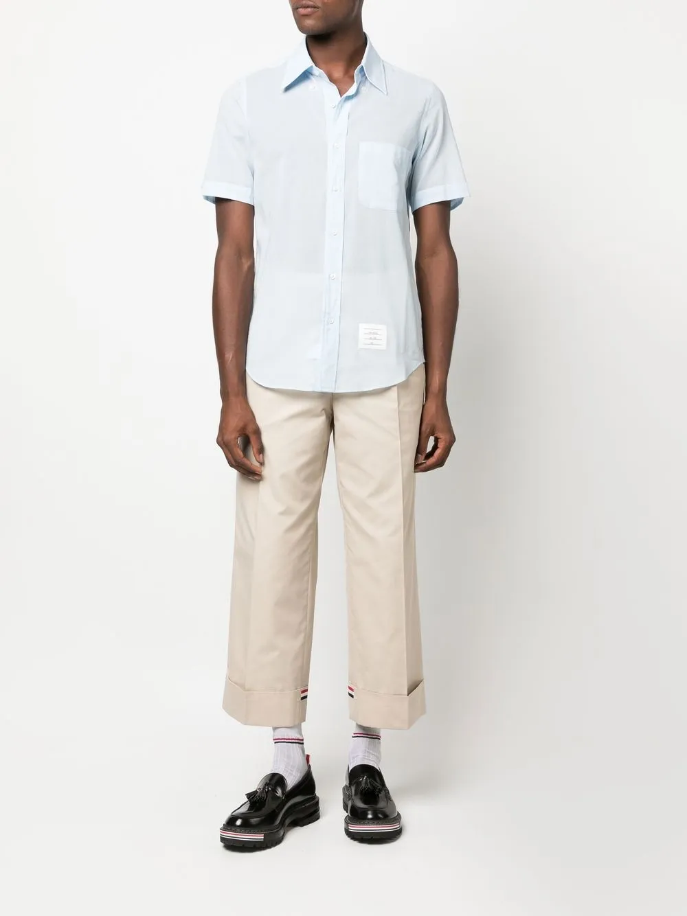 Thom Browne logo-patch short-sleeve shirt - Blauw