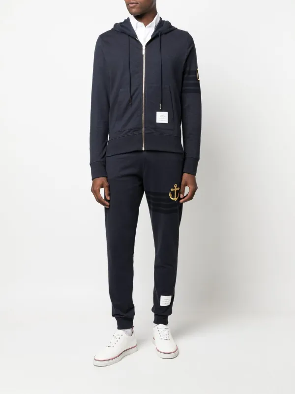 THOM BROWNE アンカー刺繍ジップアップジャケット Thom Browne Anchor zip-up Hoodie | Blue | FARFETCH