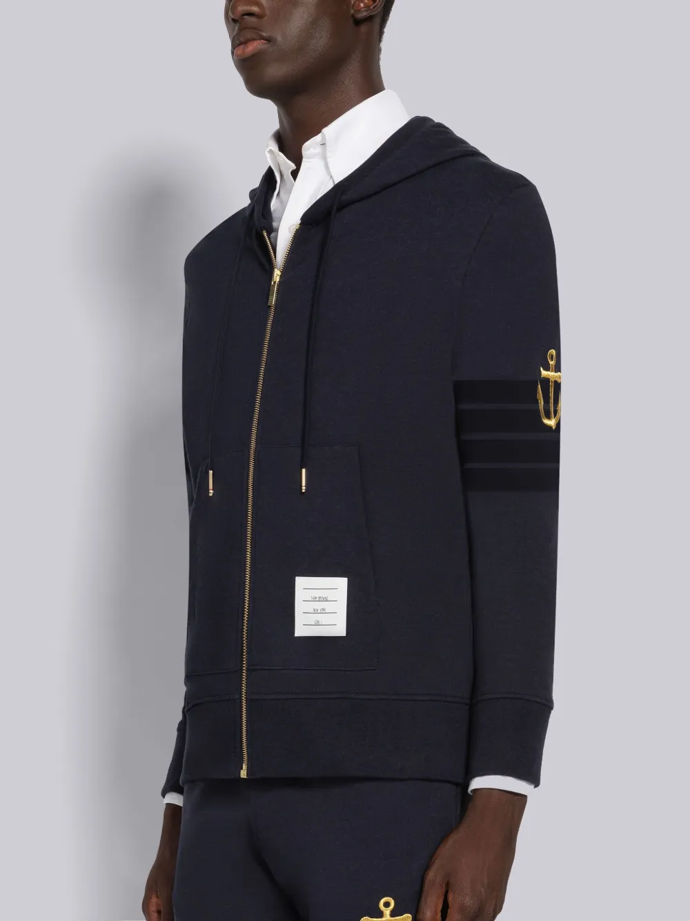 Thom Browne Anchor Zip-up Hoodie In Blue