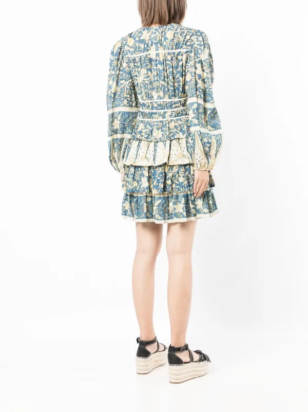 ■ULLA JOHNSON フローラル プリント コットン ミニドレス Ulla Johnson Nina floral-print Ruffled Mini Dress | Blue