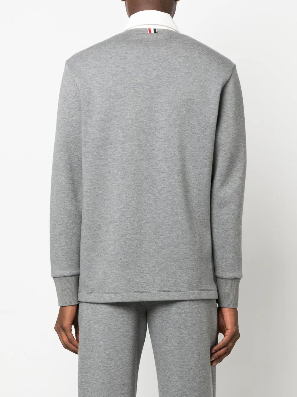 Thom Browne Logo-patch Rugby Polo Top In Grey