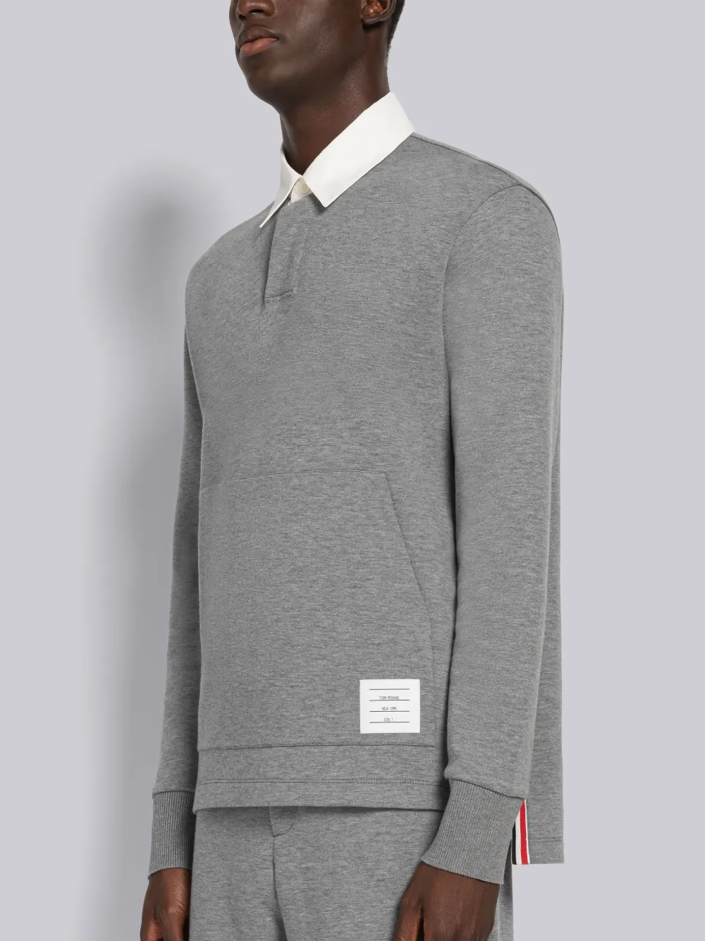 Thom Browne Logo-patch Rugby Polo Top In Grey
