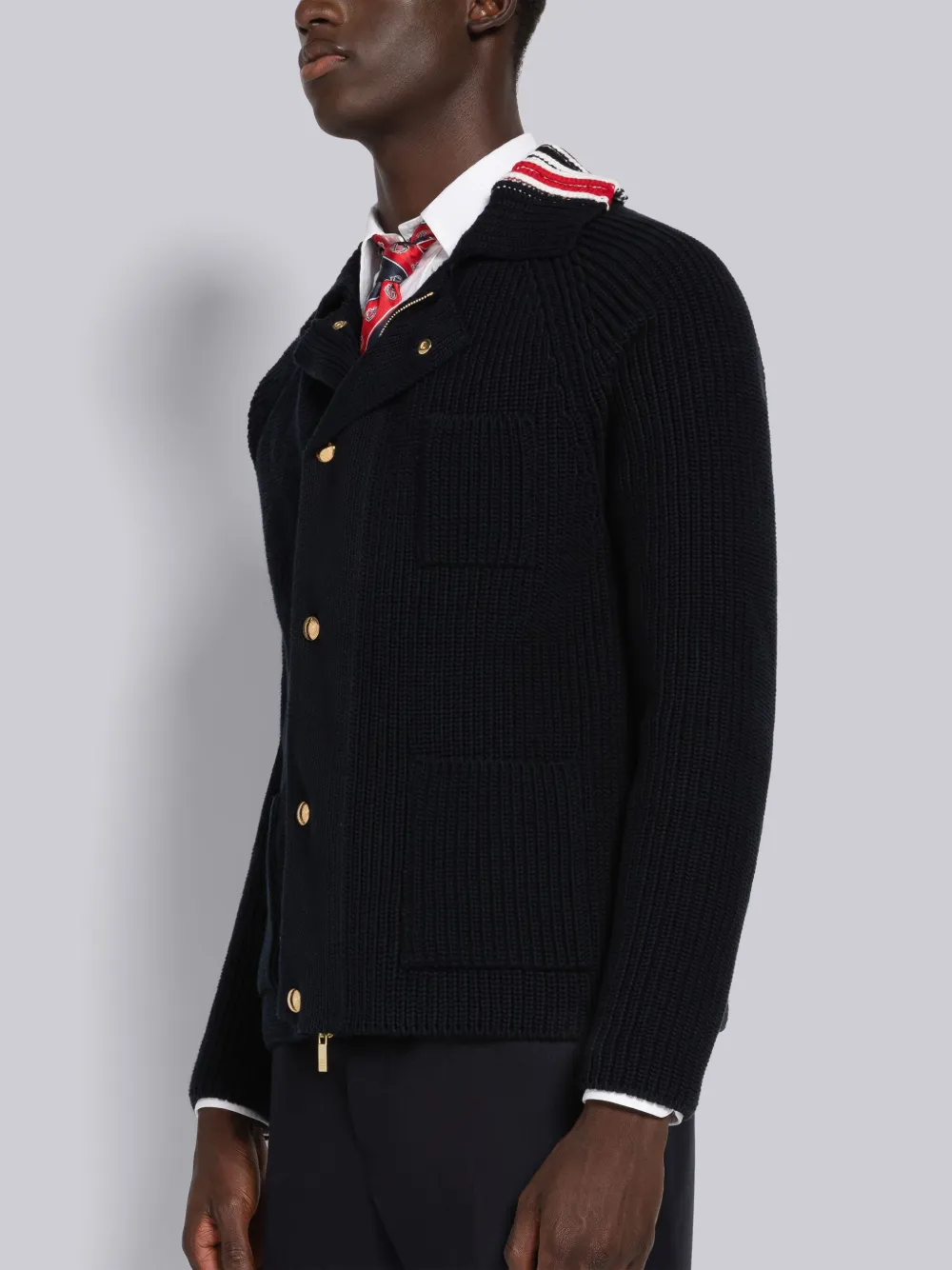 Thom Browne Cotton Zip Up Cardigan Jacket In Blue