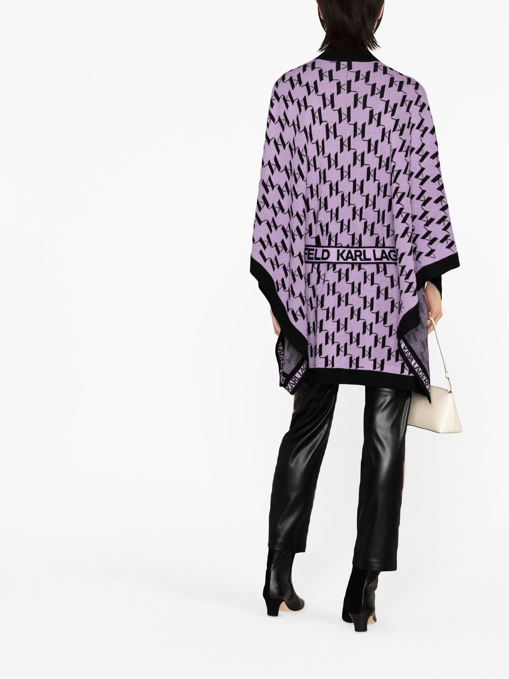 Shop Karl Lagerfeld Logo Intarsia Belted Cape In Purple