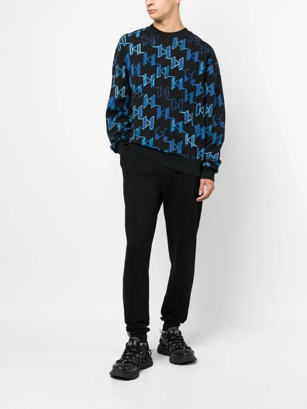 Louis Vuitton Full Monogram Blue Jacquard Crew Neck