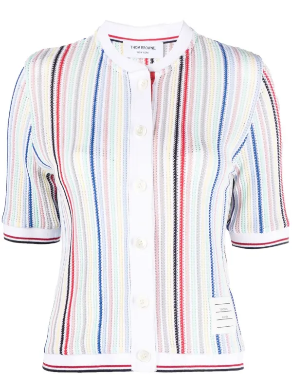 Thom Browne Striped Short-sleeve Cardigan in White