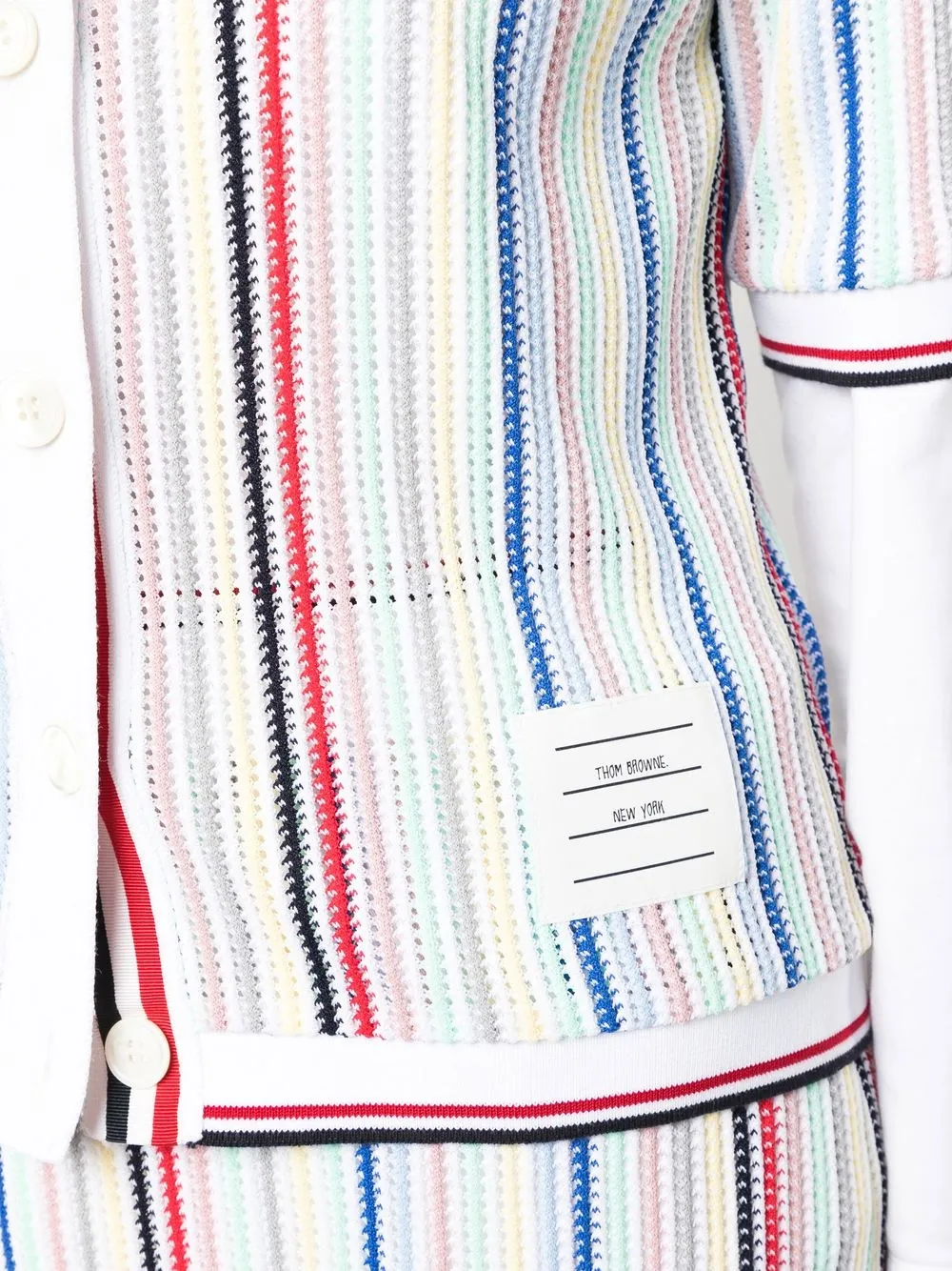 Thom Browne Striped Short-sleeve Knitted Cardigan In Weiss
