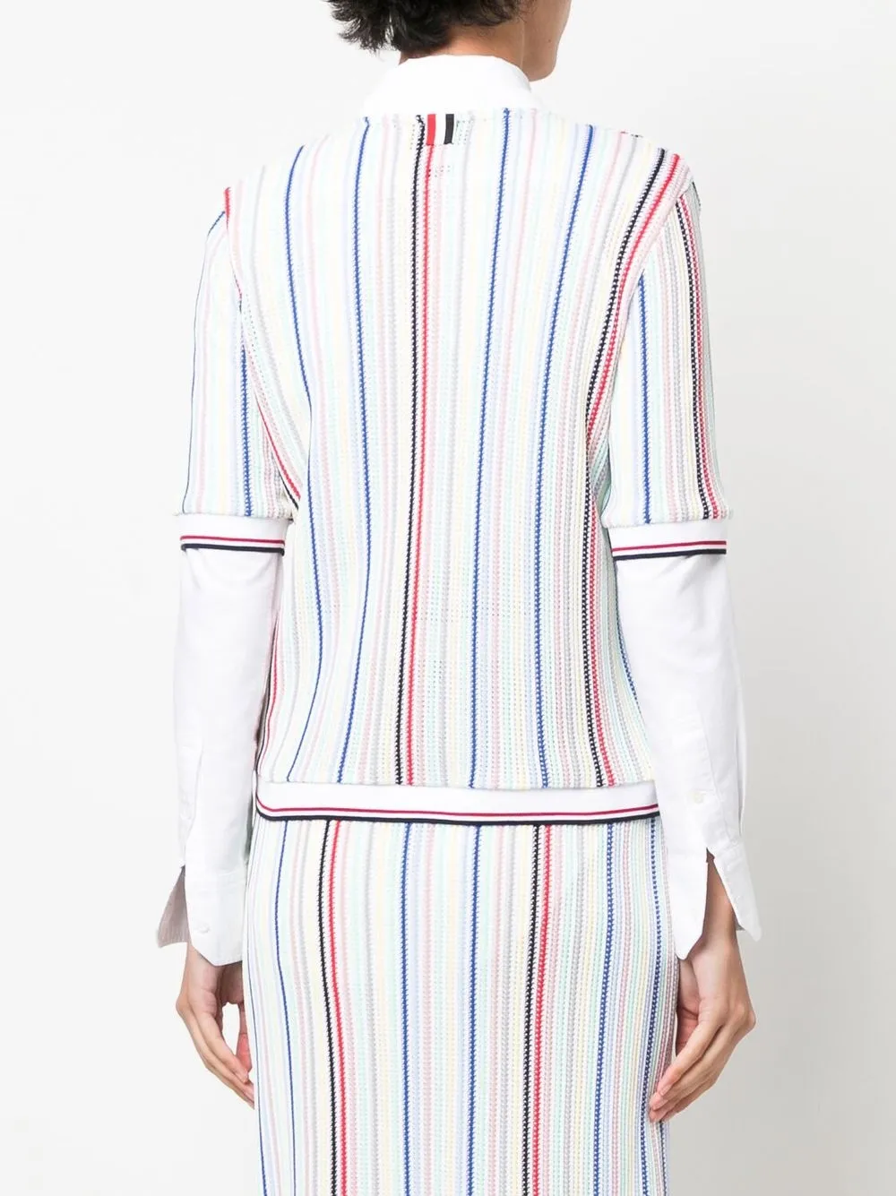 Thom Browne Striped Short-sleeve Knitted Cardigan In Weiss