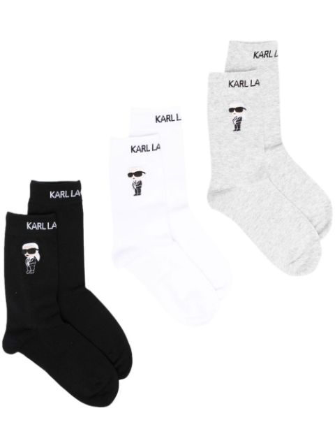 Karl Lagerfeld lot de trois paires de chaussettes Ikonik en maille intarsia