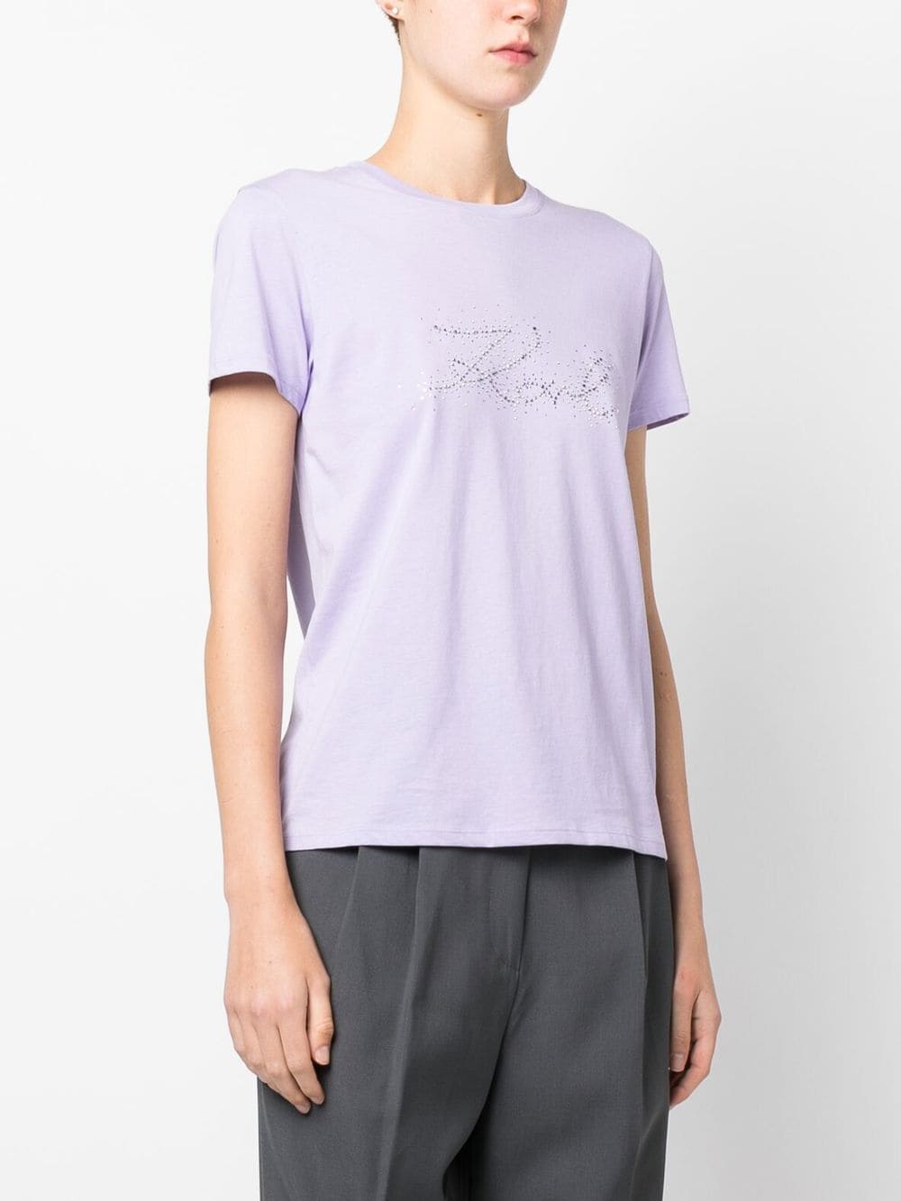 Shop Karl Lagerfeld Rhinestone-logo Organic Cotton T-shirt In Purple