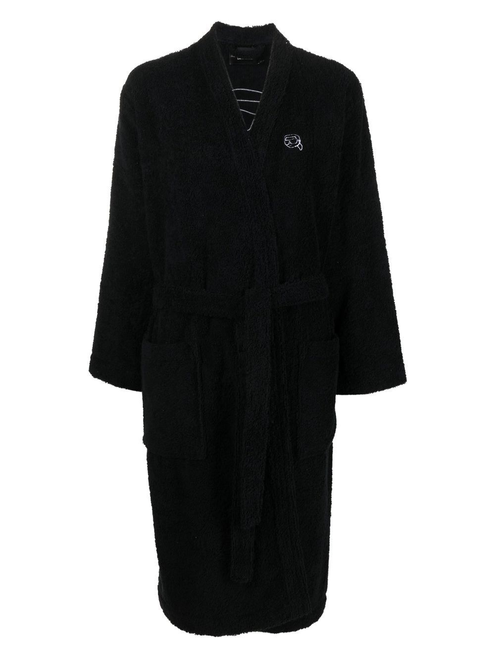 Karl Lagerfeld Ikonik 2.0 Organic Cotton-blend Dressing Gown In Black