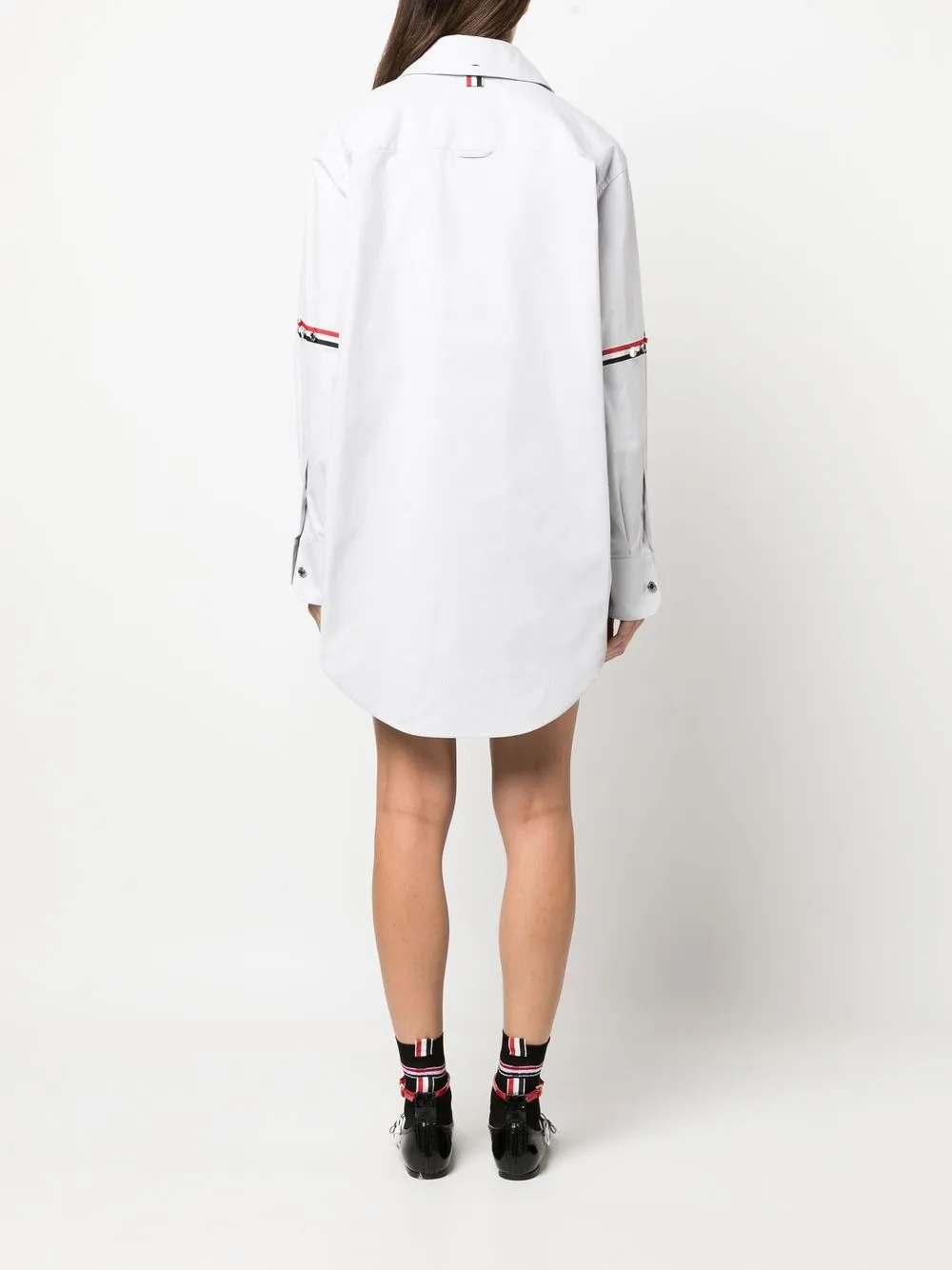 Thom Browne Rwb Stripe Longline Shirt In Grau