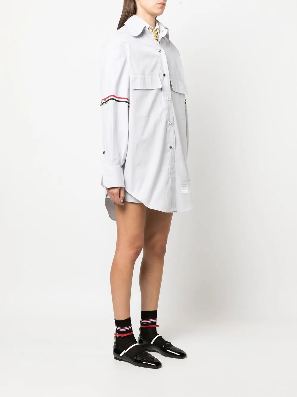 Thom Browne Rwb Stripe Longline Shirt In Grau