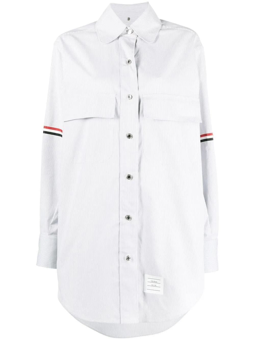 Thom Browne Rwb Stripe Longline Shirt In Grey