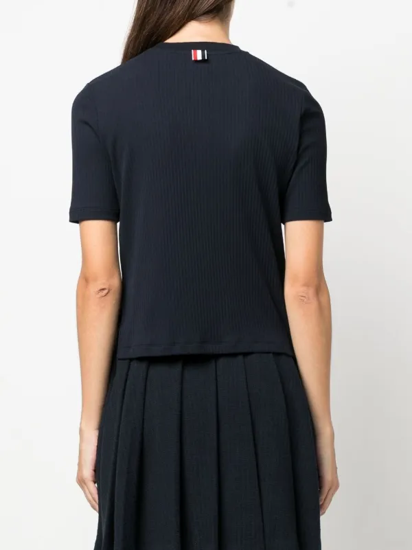 Thom Browne RWB-stripe Ribbed Cotton T-shirt | Blue | FARFETCH