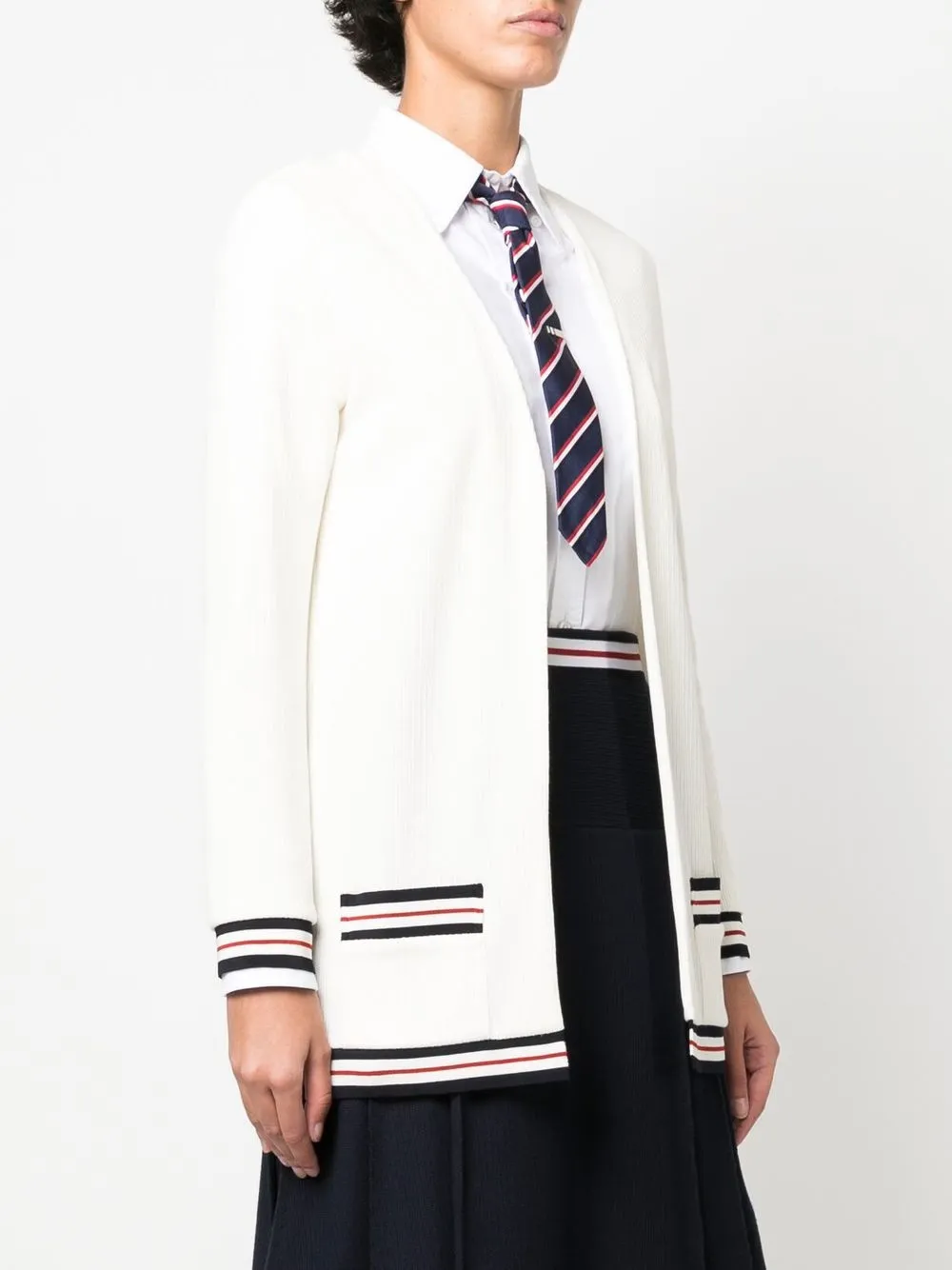 Thom Browne Rwb Stripe Ribbed Cardigan In Weiss