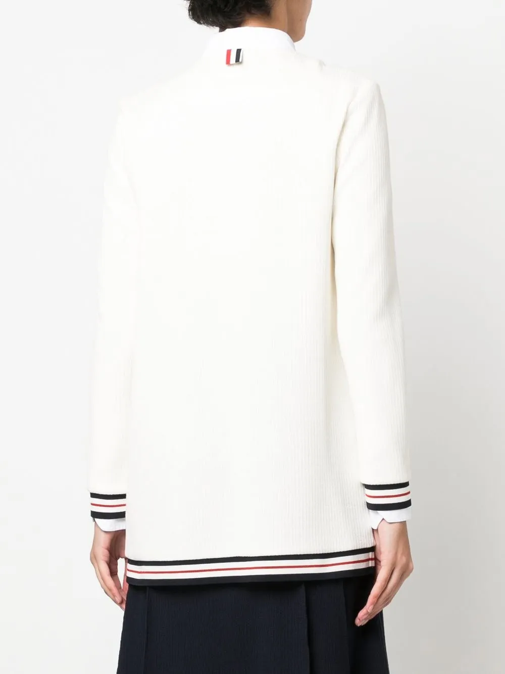 Thom Browne Rwb Stripe Ribbed Cardigan In Weiss