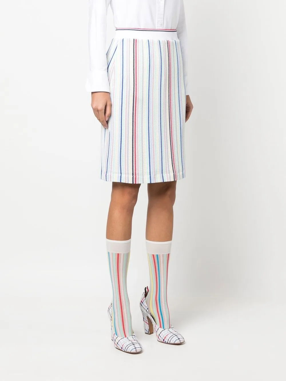  Thom Browne Striped Straight Skirt - White 