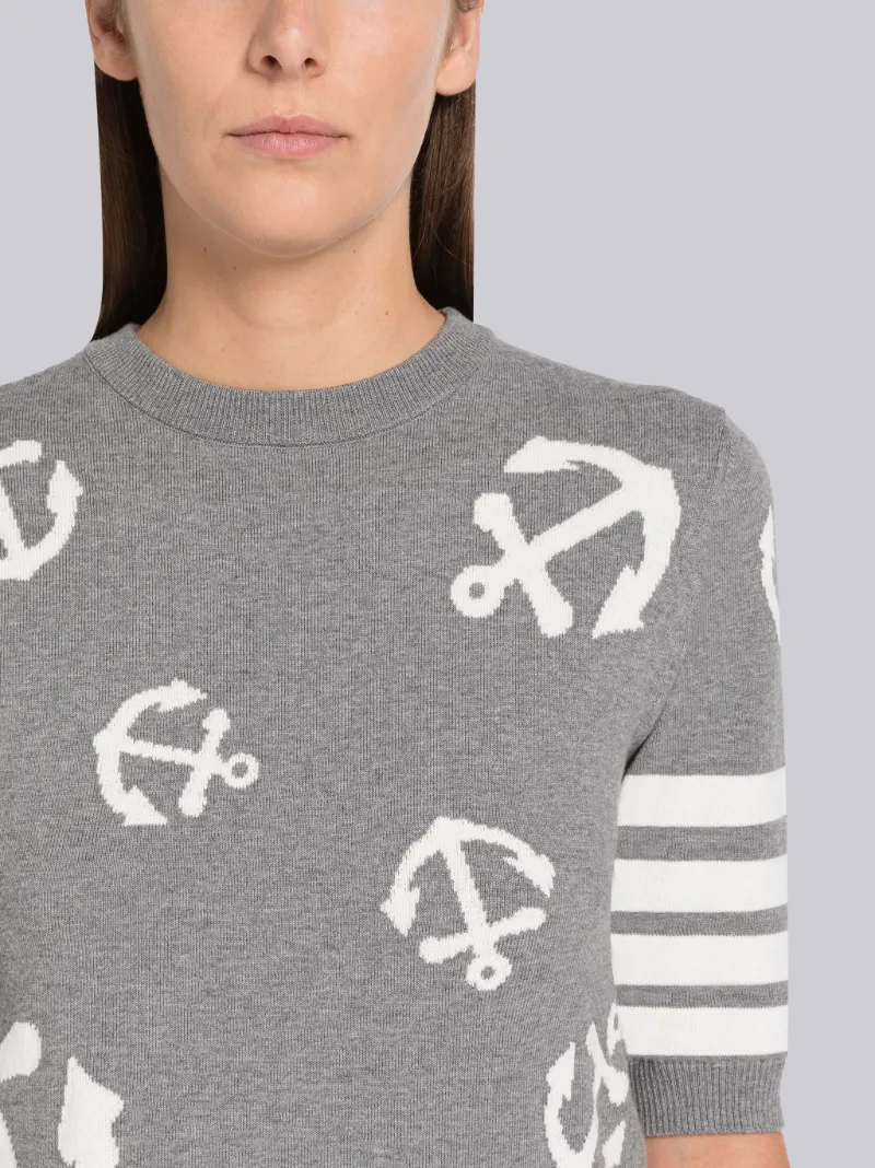 Cotton Anchor Intarsia 4Bar Tee Thom Browne Official