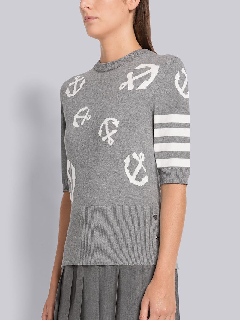 Cotton Anchor Intarsia 4Bar Tee Thom Browne Official