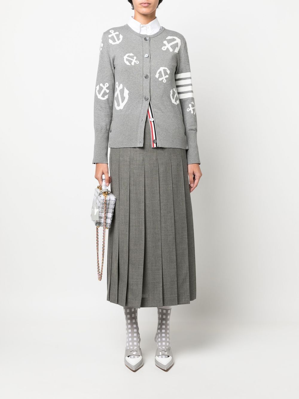 Shop Thom Browne Anchor Intarsia 4-bar Cardigan In Grau