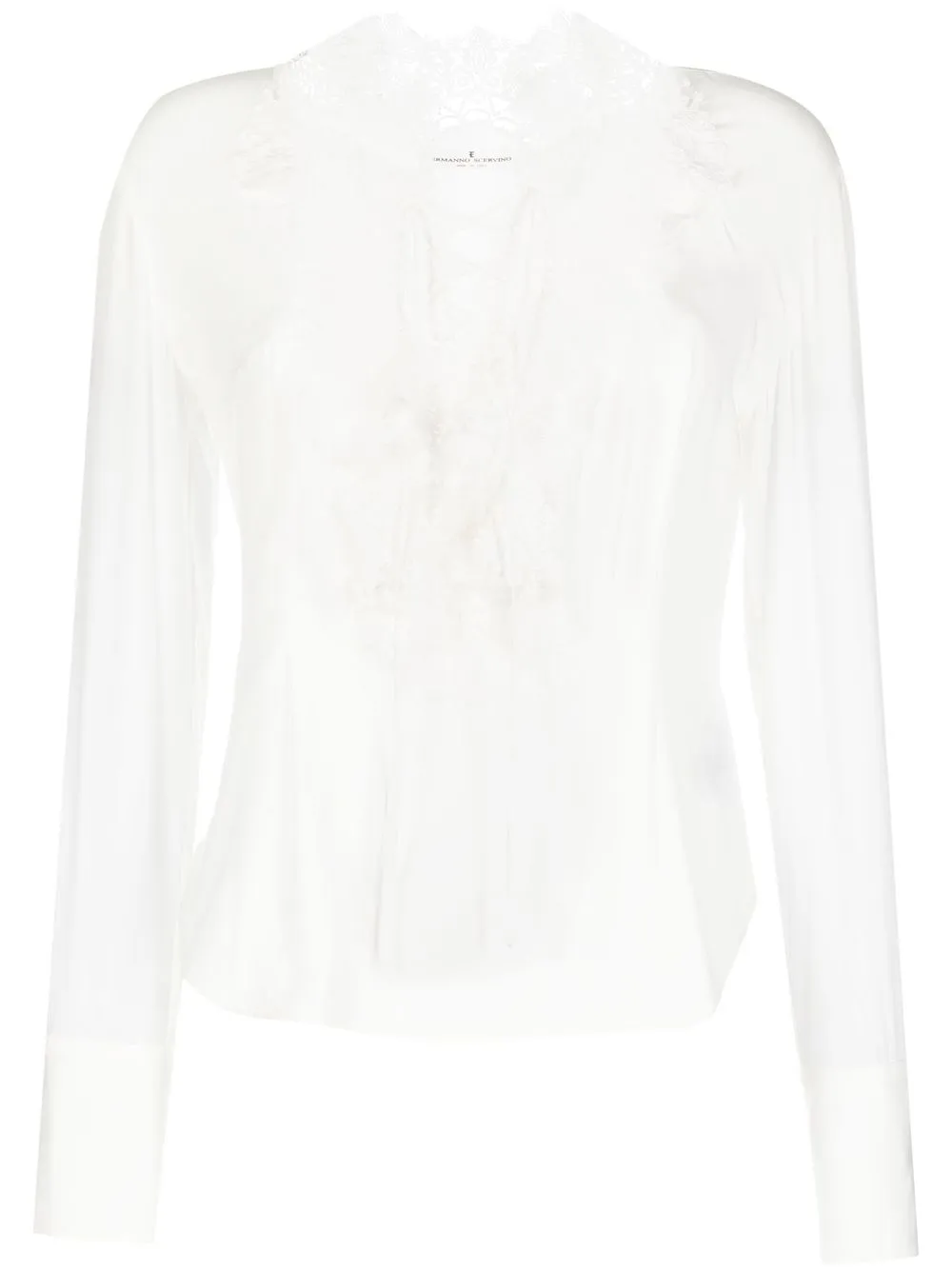 

Ermanno Scervino blusa de seda con volantes y agujetas - Blanco