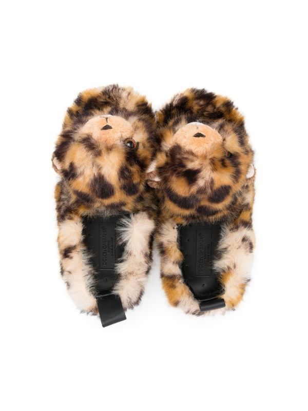 Leopard print fur online slides