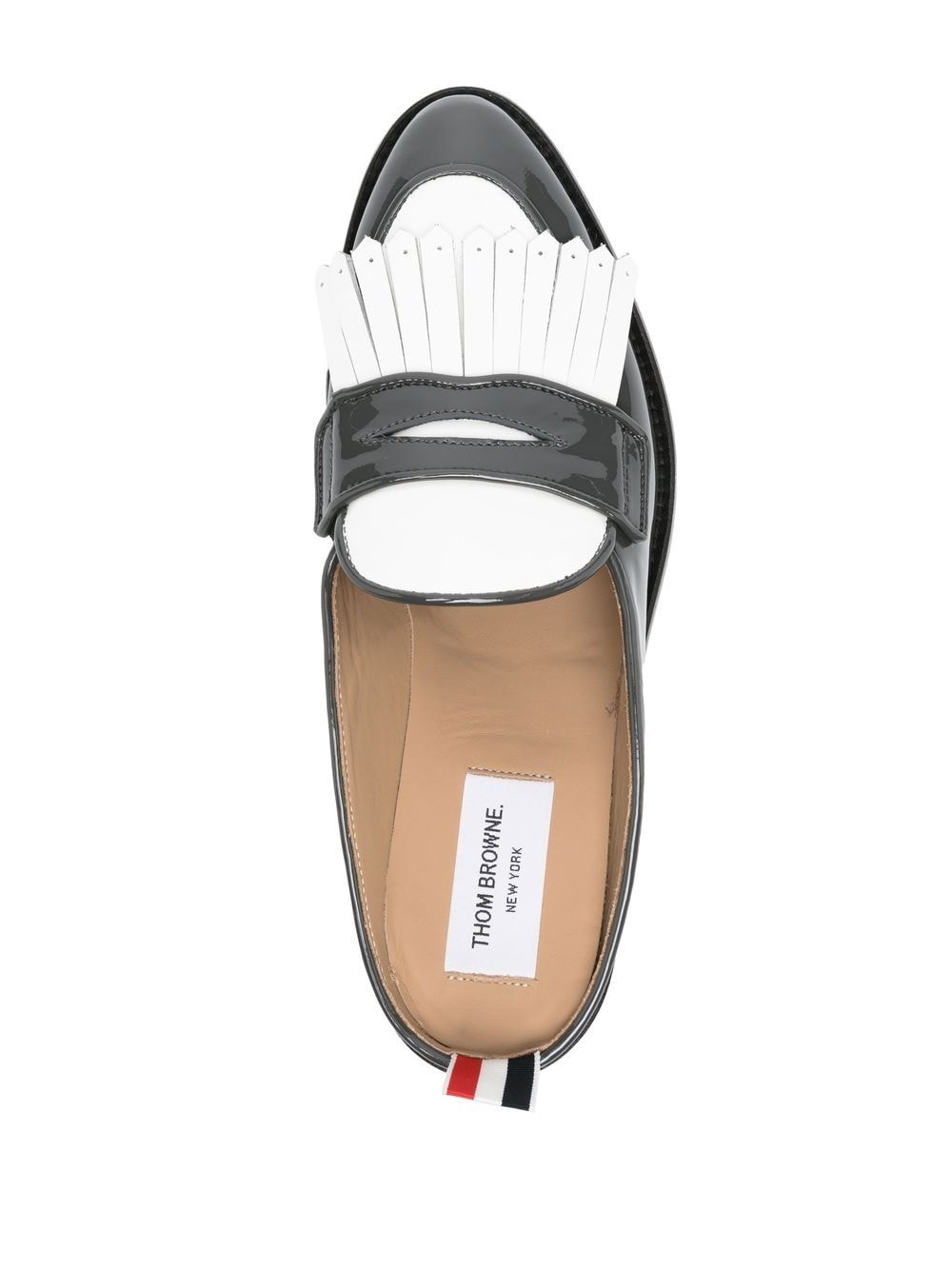 Shop Thom Browne Fringe-detail Patent-leather Mule Loafers In Grau