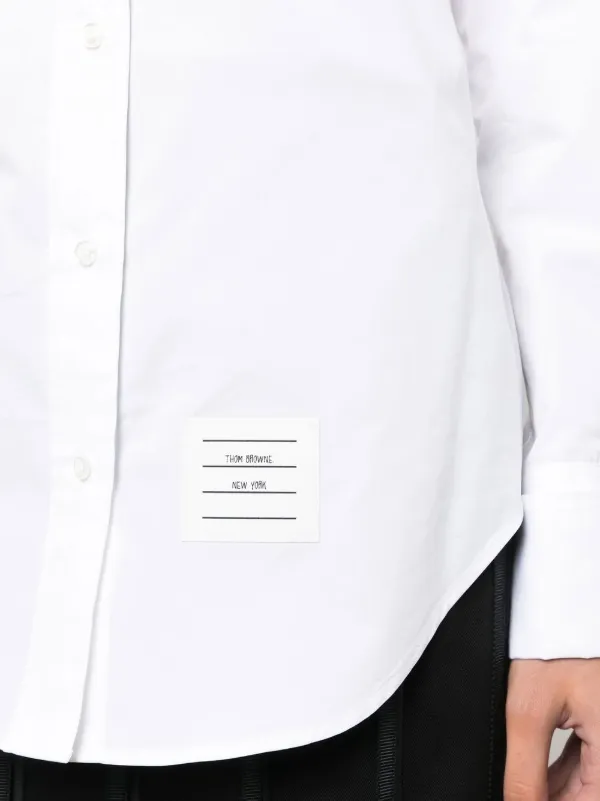 Thom Browne logo-patch long-sleeved Shirt | White | FARFETCH JO