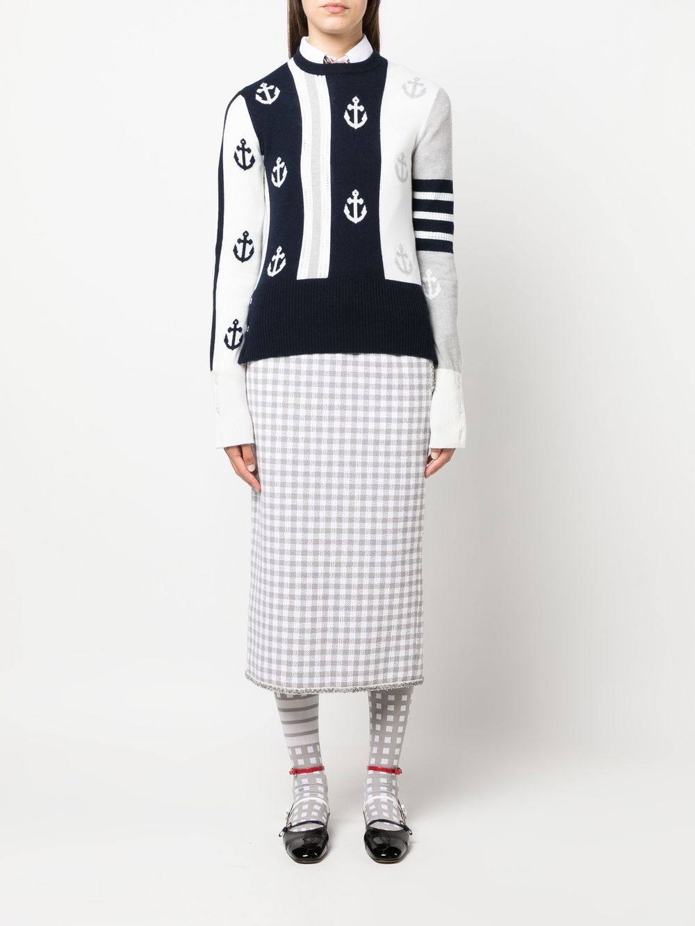 Thom Browne anchor print cashmere jumper - Wit