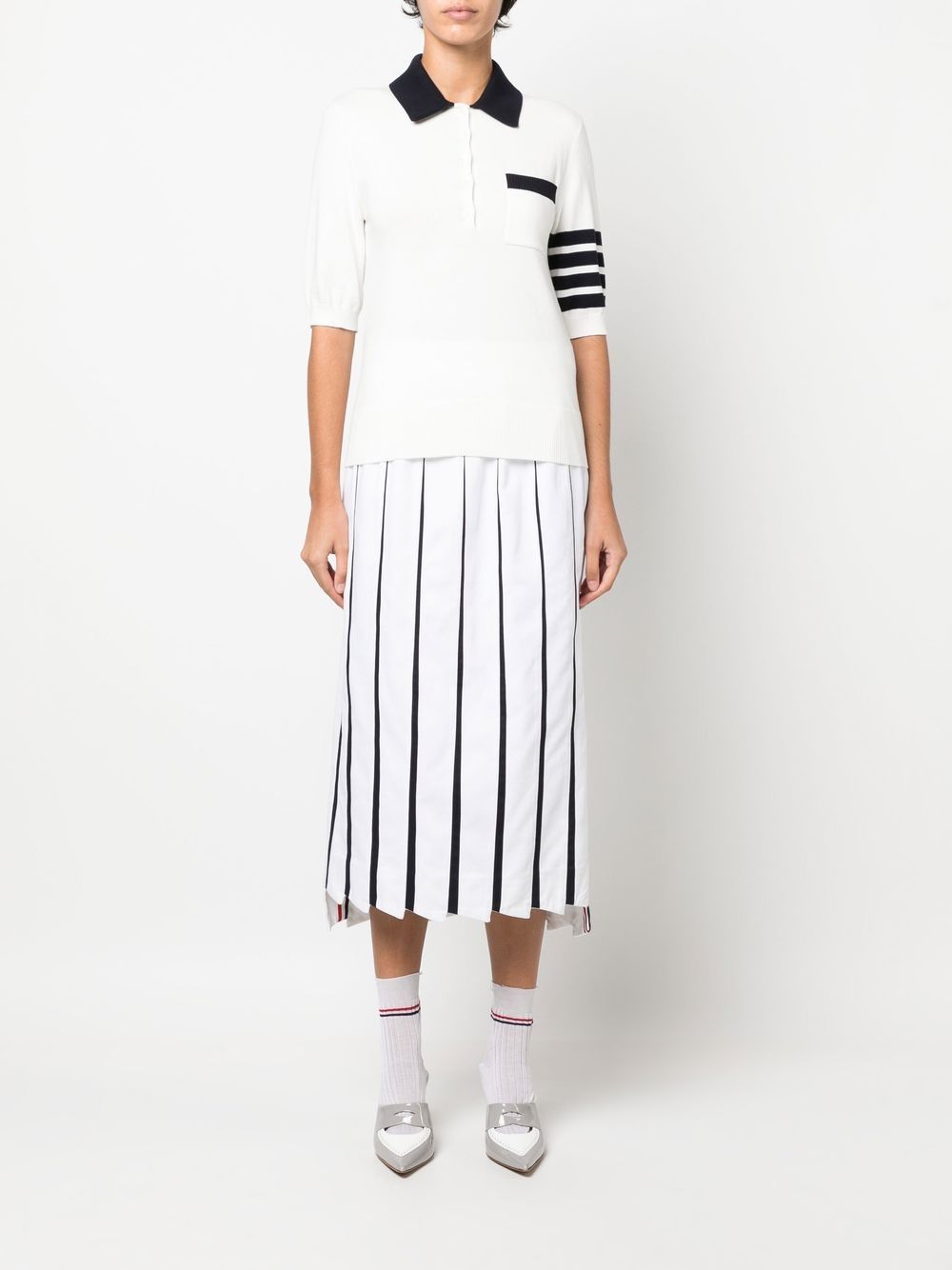 Thom Browne Hector pointelle-knit polo top - Wit