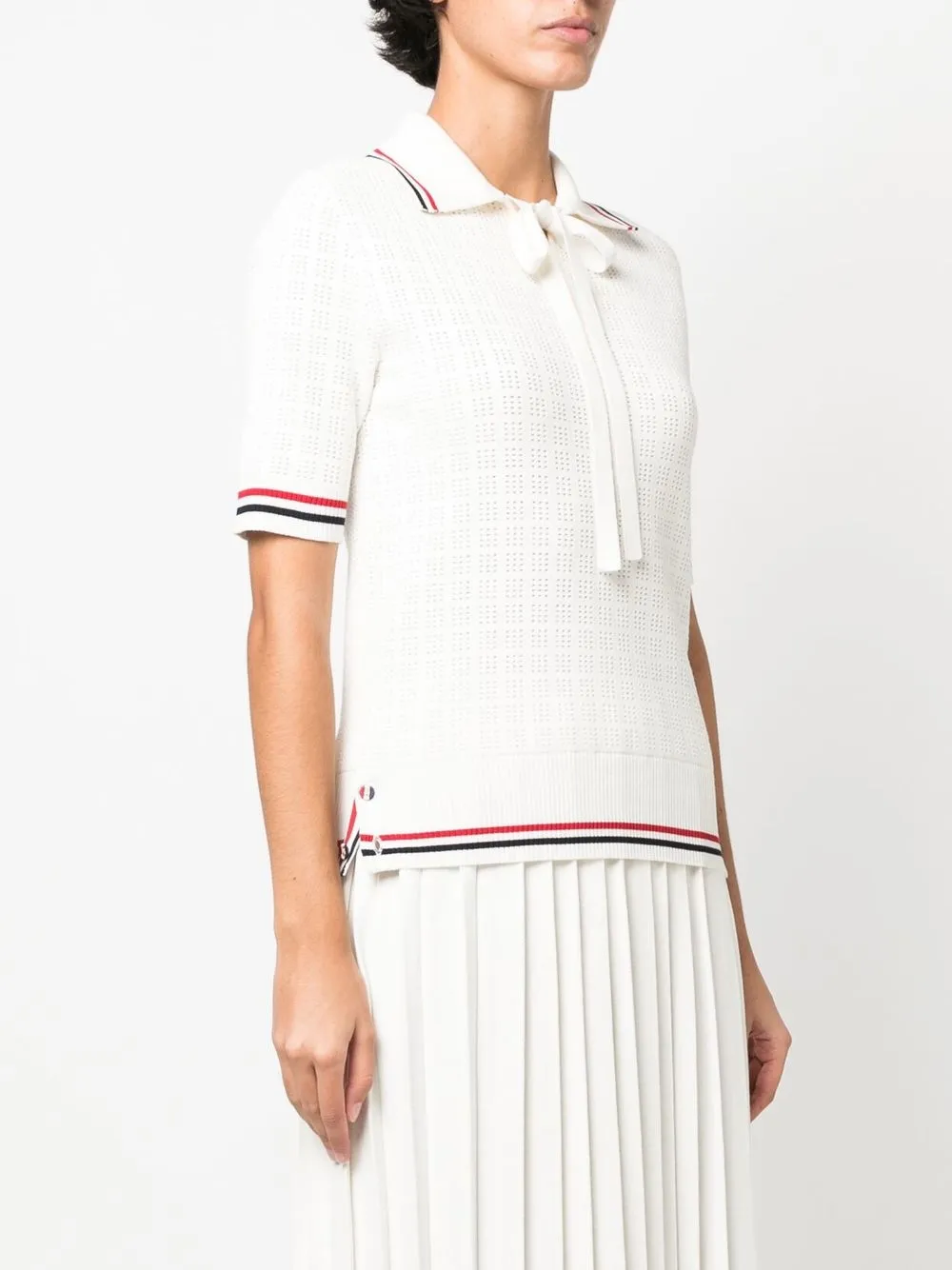 Thom Browne Rwb Pointelle Polo Shirt In Weiss