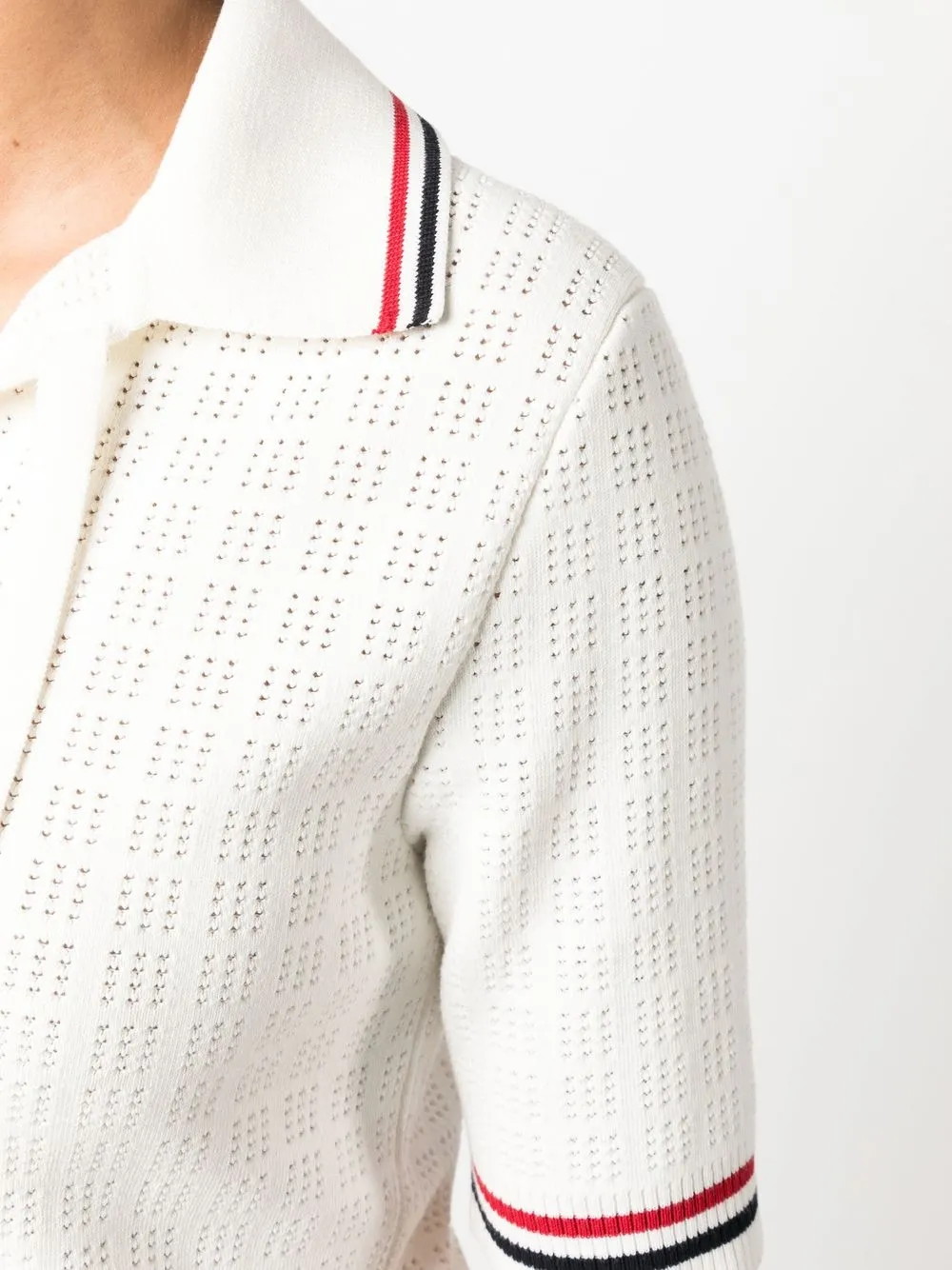 Thom Browne Rwb Pointelle Polo Shirt In Weiss